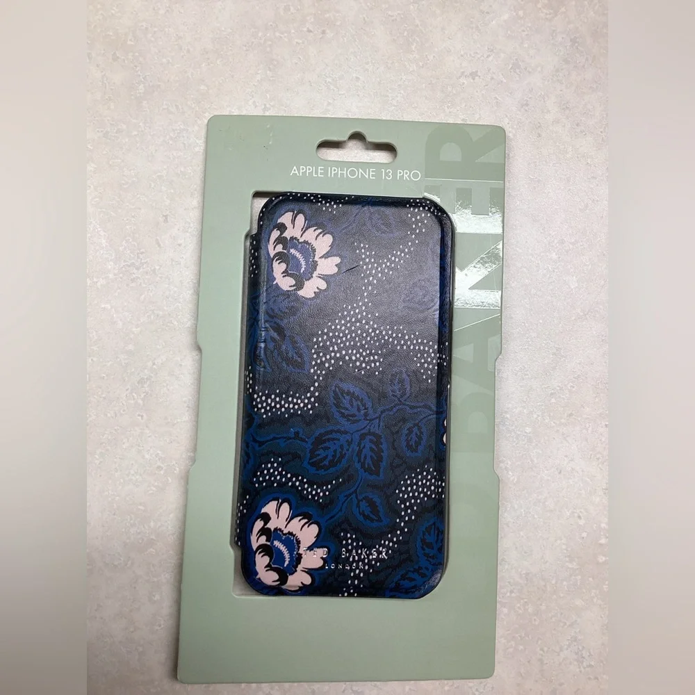 Ted Baker London Navy Blue Floral iPhone 13 Pro Case with Light Pink Accents